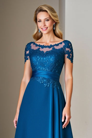 Blue A Line Mother of the Bride Dress with Appliques